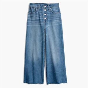 Madewell Flared Wide-Leg Crop raw hem denim blue Jeans size 25